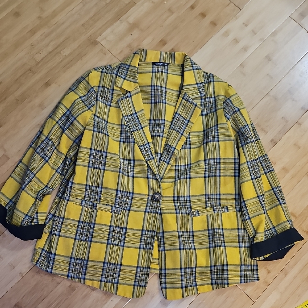 Shein Yellow Plaid Blazer